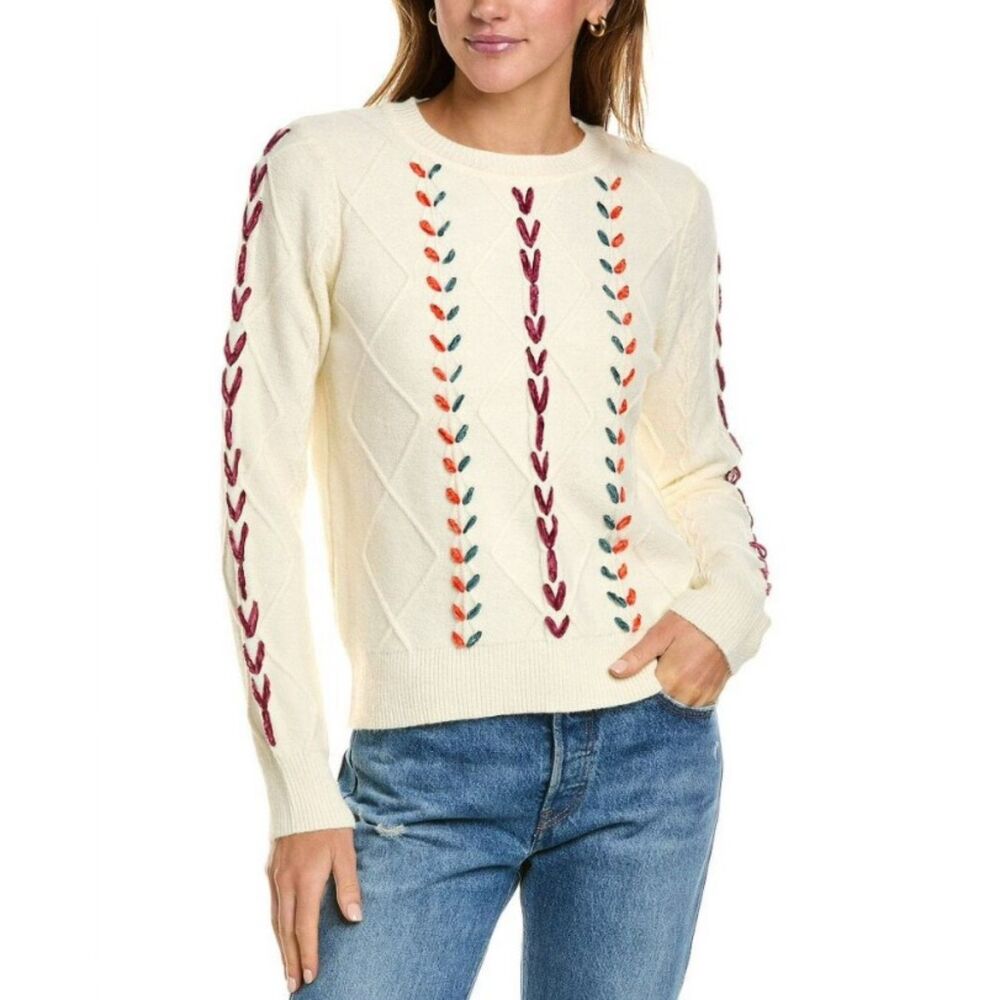 NANETTE LEPORE Cannoli Cream Sz Medium Casual Wear Stretch Crew Neck Sweater NEW